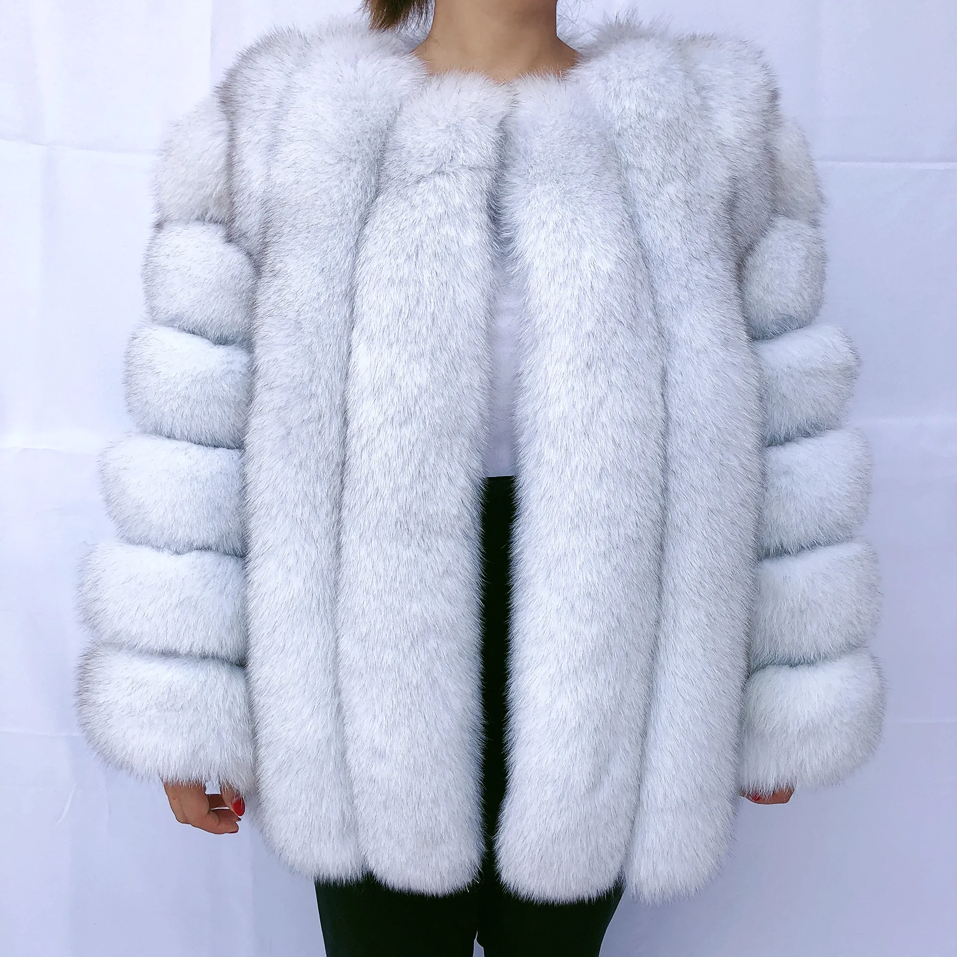 Real fox fur coat women's autumn and winter vertical bar natural fox jacket new fashion silver fox fur coat free postage