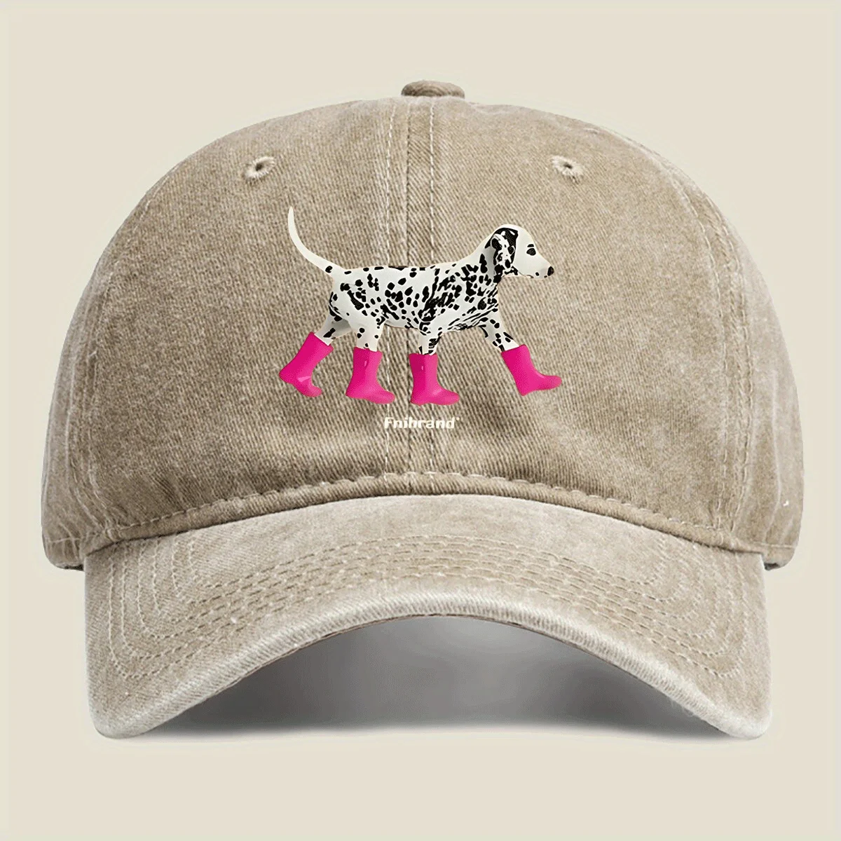 Dalmatian-with-Pink-Boots-Print-Washed-Baseball-Cap-Unisex-Casual-Outdoor-Sun-Hat