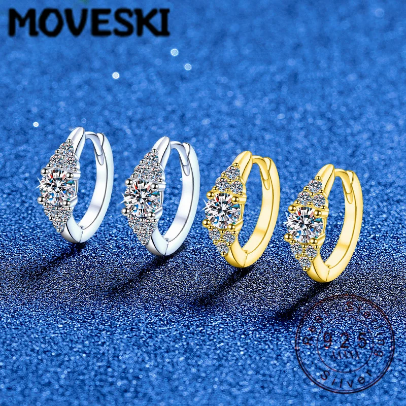 

MOVESKI 925 Sterling Silver Round Cut Moissanite Cluster Hoop Earrings Sparkling Bridal Jewelry for Women