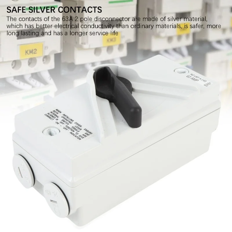 Interruptor de desconexión de Motor cerrado 63A, 2 polos, IP66, resistente al agua, Industrial, para exteriores, caja de interruptor resistente para barco generador