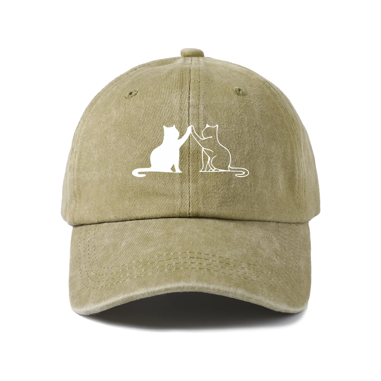 Cat and Dog Line Art Graphic Baseball Cap, Vintage Washed Adjustable Unisex Dad Hat, Everyday Gift