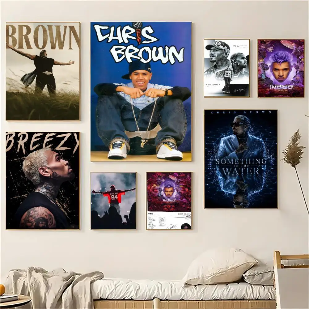 Chris Brown Singer R&B Pop Poster Self-adhesive Decal Living Room Bedroom Party Bar Decor Moisture-proof Fade-resistant