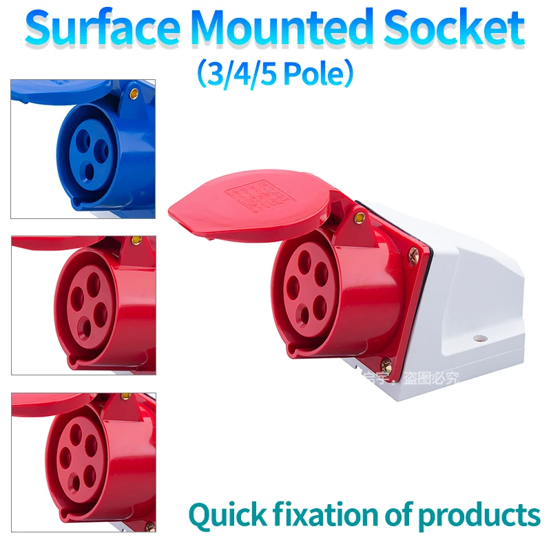 IP44 Industrial Plug and Socket Waterproof Connector 3PIN 4PIN 5PIN 16A/32A Waterproof Electrical Connection Wall Mount Socket