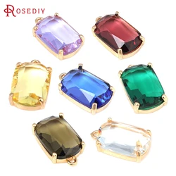 6PCS 18K Gold Color Brass and Glass Rectangle Charms Pendants Jewelry Making Supplies Necklace Earrings Accessories for Women