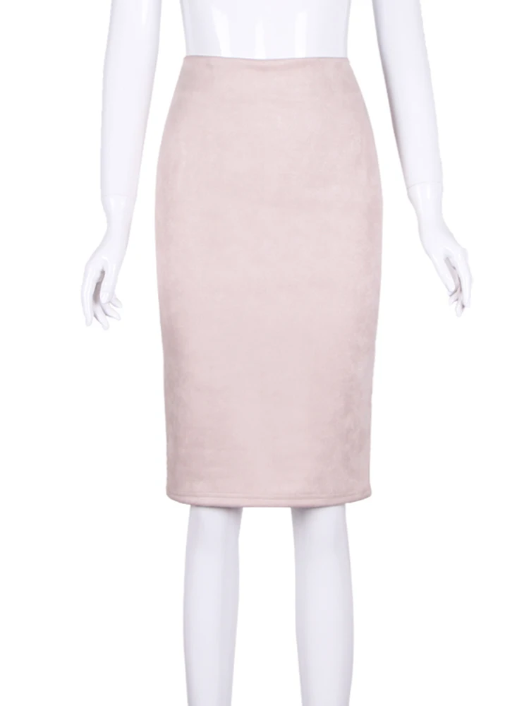 النساء التنانير الجلد المدبوغ بلون تنّورة مجسّمة الإناث الخريف الشتاء عالية الخصر Bodycon خمر الجلد المدبوغ انقسام سميكة بسط التنانير