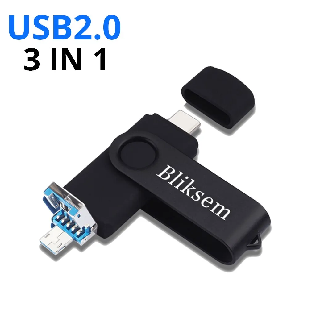 Bliksem 3IN1 Pendrive 64GB TYPE C Memory Stick OTG 64GB 2.0 for PC Mobile Phone Metal USB Flash Drive Pen Drive 64GB USB OTG