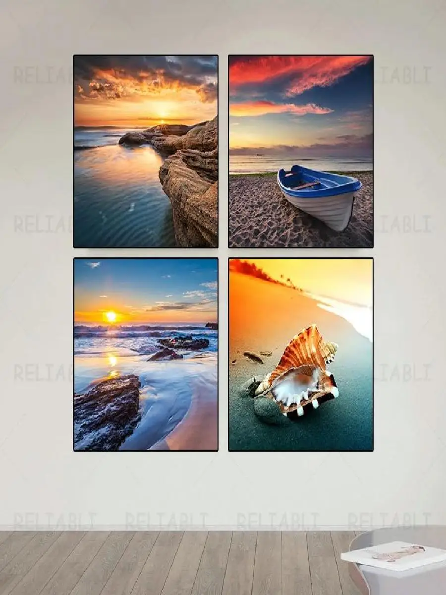 المناظر البحرية الغروب الشاطئ قماش الفن شاطئ البحر المشهد جدار صور لغرفة المعيشة ديكور الساحلية الملصقات يطبع ديكور المنزل وول #2