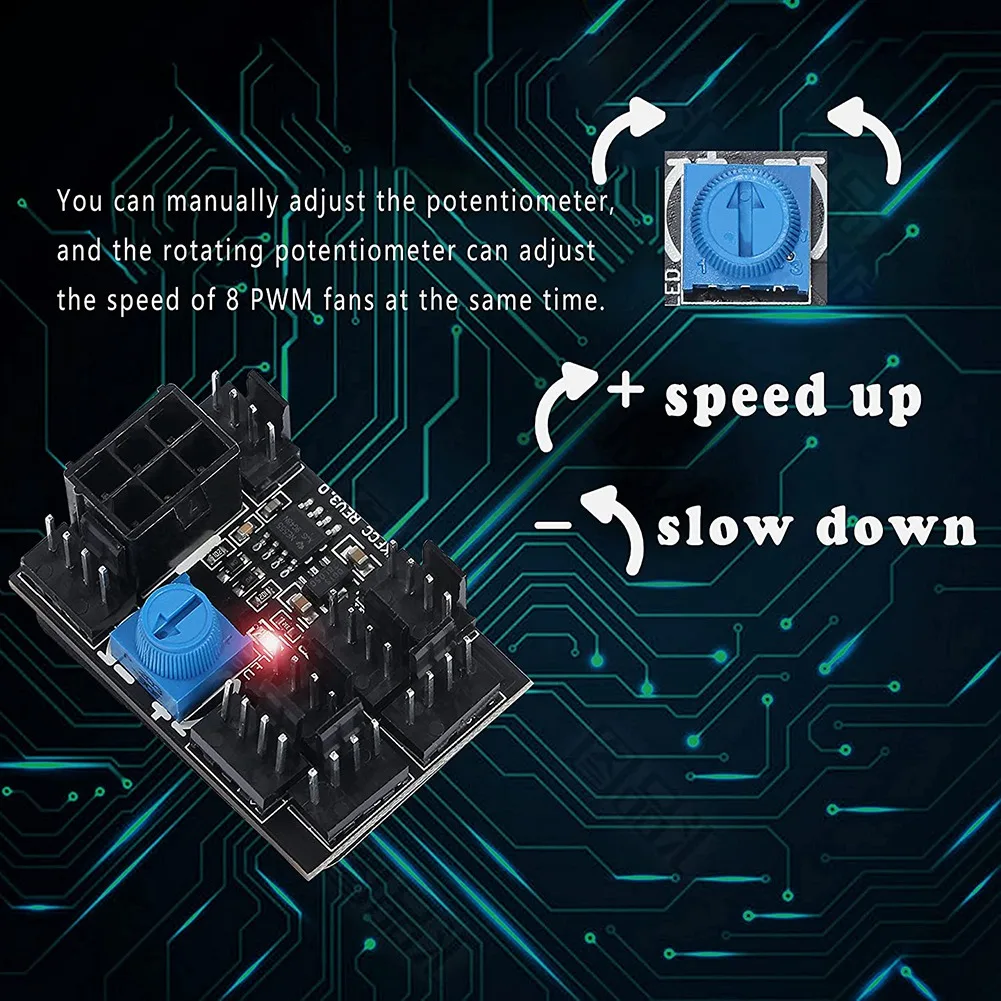 3-Pin 4-Pin Fan Adapter PWM PC Case Cooling Fan Hub 8-Way Splitter 12V Speed ??Controller with 6-Pin Power Port