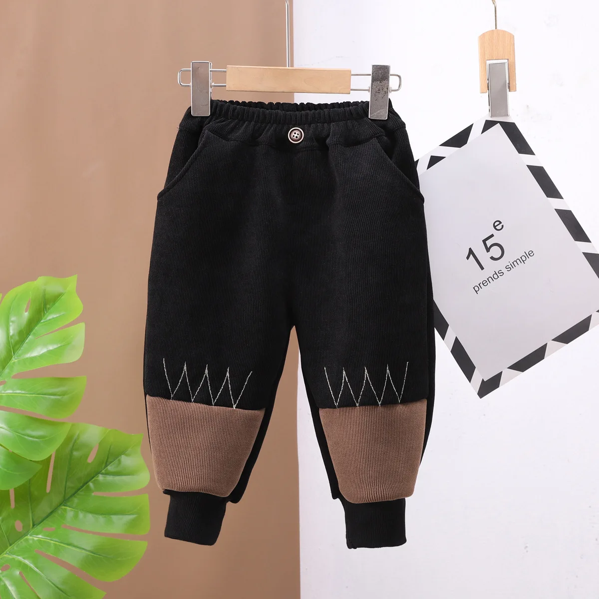 autumn children's clothing Boy pants 2024 New Children's Winter Boys' Plush Integrated Plush Pants, Baby Loose Boys' Warm Pants