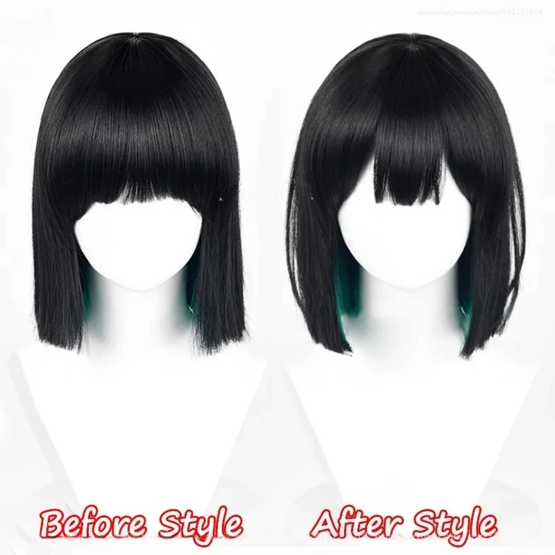 Parrucca cosplay Anime Alien Stage Sua 30 cm Parrucche miste nere verdi Accessori per capelli sintetici resistenti al calore Parrucche per donne di Halloween