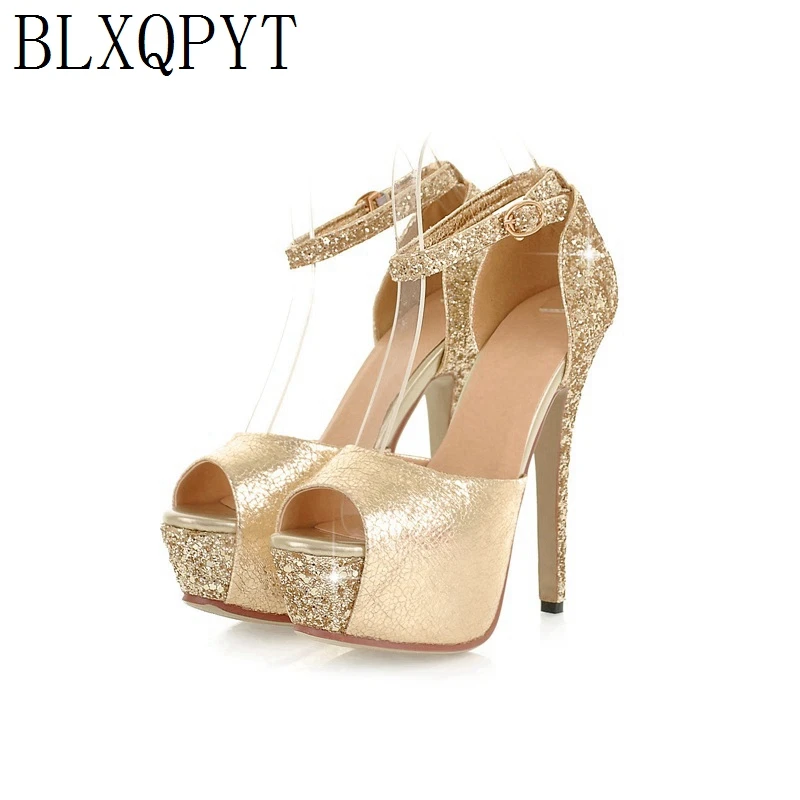 

BLXQPYT Super High Heels Sandals Women New Summer Sexy Fashion Bling Peep Toe Party Wedding Shoes Bride Platform Sandals 8-152