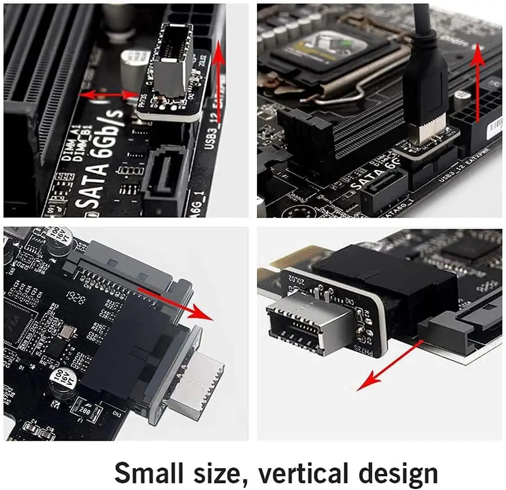 USB 3.0 19/20Pin to Type E Adapter, Type-E Female to 19-Pin Male, USB 3.1 Type C Front Panel Header Converter for Motherboard view 6