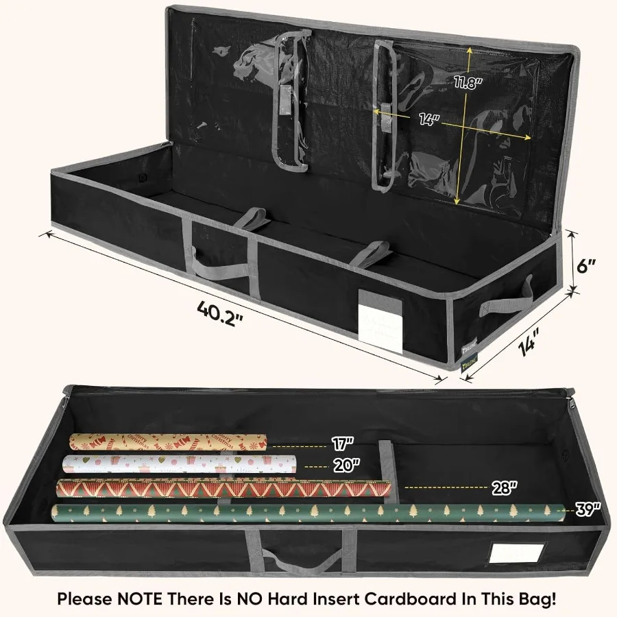 حقيبة تخزين ورق تغليف عيد الميلاد 40 PE متينة مع أقسام مرنة وجيوب متعددة لتنظيم الشريط هدية Acc #4
