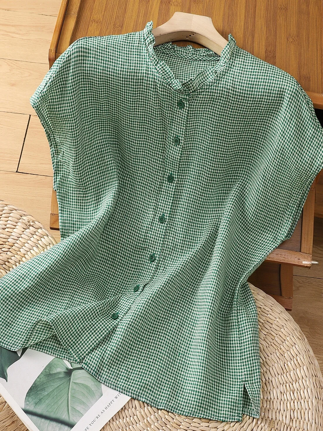 

Хлопково-льняное женское платье с цветочным кружевным воротником, дышащее, с открытыми плечами, в клетку, маленькое