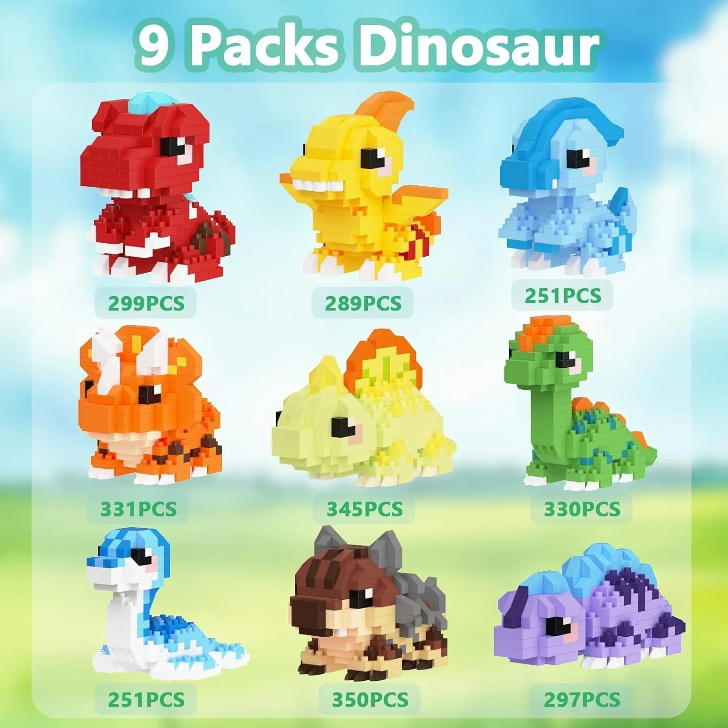 

Mini Dinosaur Micro Building Bricks - DIY Educational Toy for Kids Adults, Cute Dino Model with 251-350PCS Small Blocks,