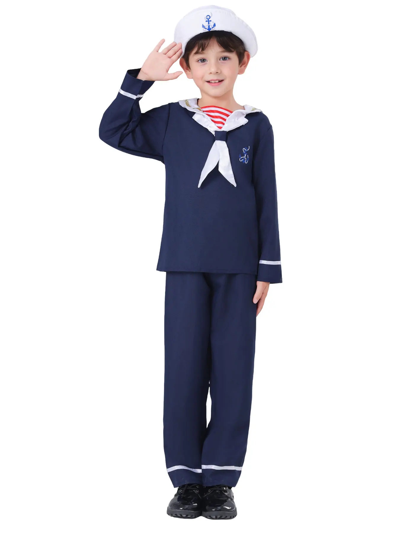 Kids Unisex Navy Sailor Uniform Cosplay Outfit Halloween Carnival Party Costumes