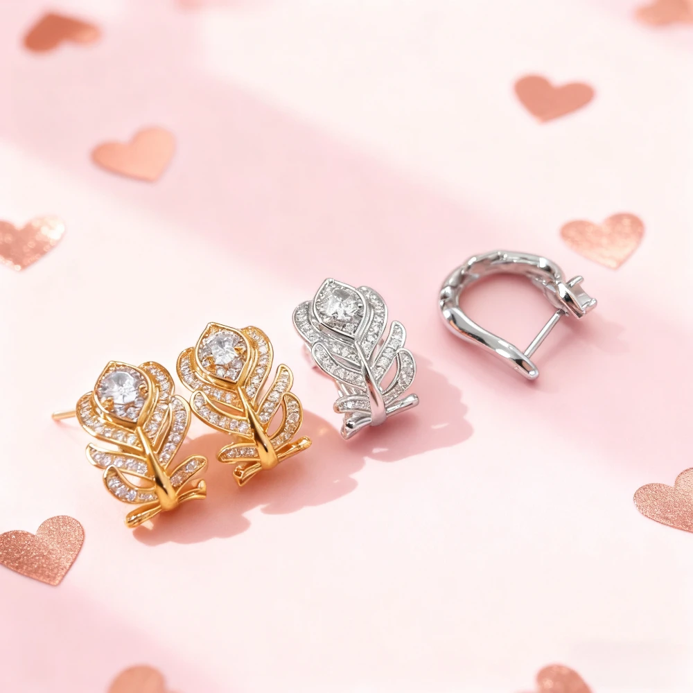 

2025 New Elegant accessories New French - style Women's Zircon Feather Ear Beats, Ideal for Banquets, Parties & Holidays