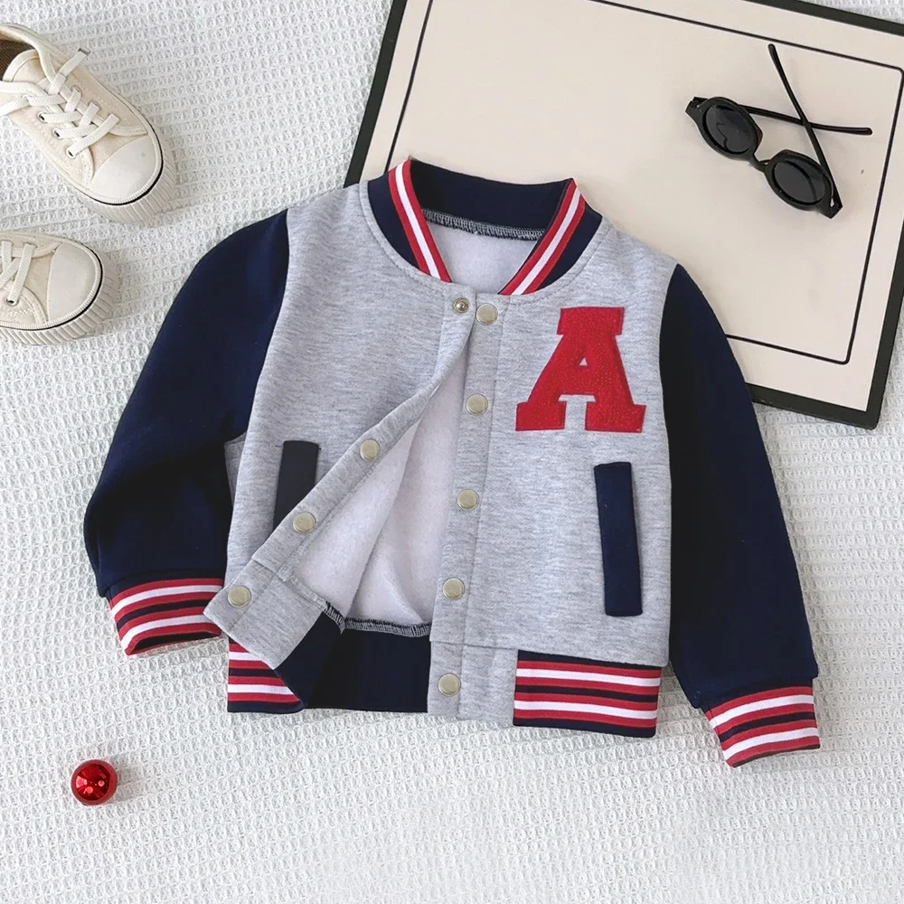 Girl Winter Clothes Color Blocked Long Sleeved Letter A Baseball Jacket College Style Coats Korean Version Children's Clothing