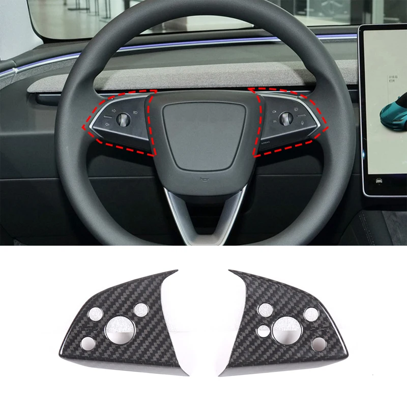 Real Carbon Fiber Steering Wheel Button Frame Trim Sticker Steering Wheel Key Cover For Tesla Model 3 23-2026 Model Y 2025-2026