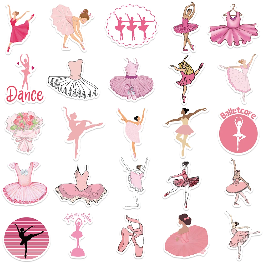 50PCS Pink Ballet Girl Club Cartoon Art Dance Sticker DIY Diary Phone Laptop Luggage Skateboard Car Decals Fun for Kid Toy Gift