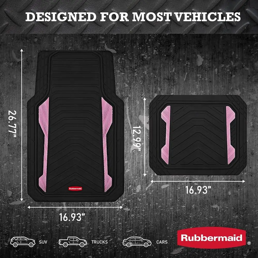Heavy Duty All-Weather Car Mats Set with Dual-Tone Pink Inserts – Anti-Slip Backing, Trim-to-Fit or Most SUV, Sedan, Van view 4