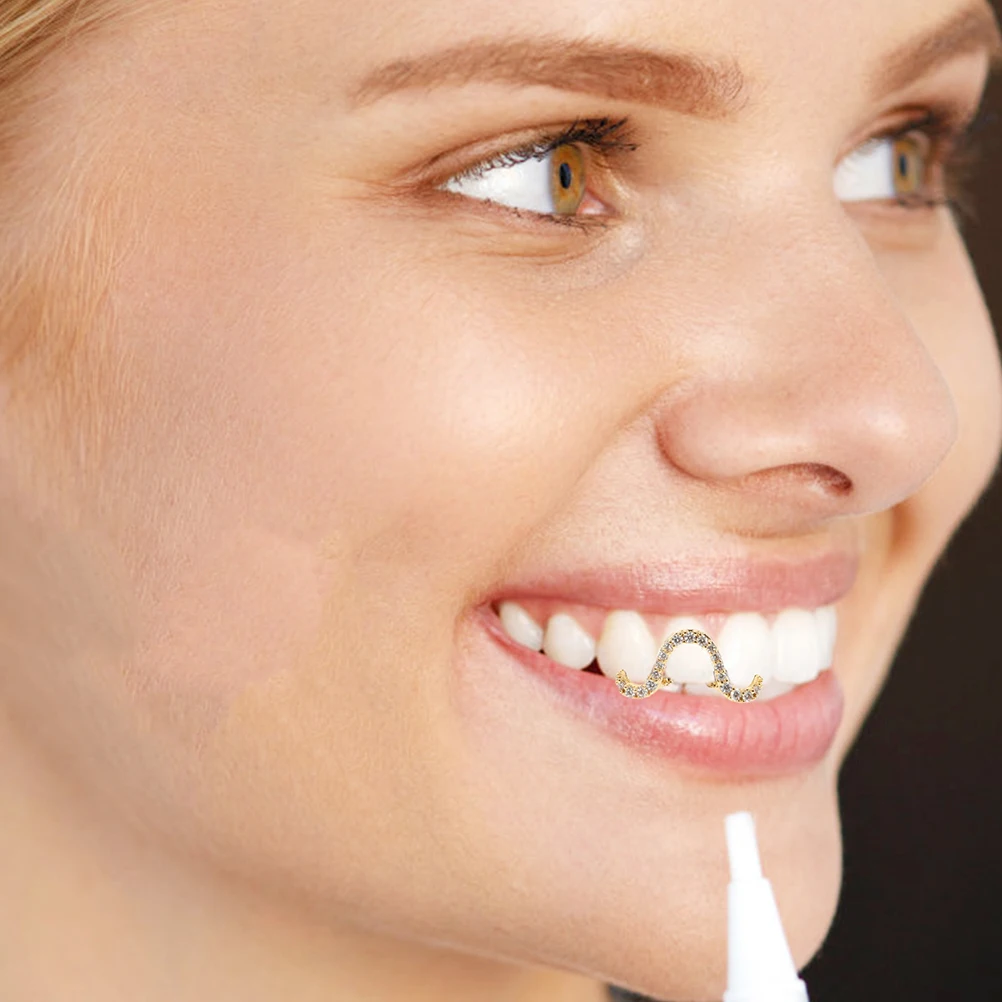 

2 Pcs Gold Tooth Cap Braces Bottom Water Droplet Teeth Grills for Women Fangs Custom Mouth Fake Bars Prom Jewelry Comfort Fit