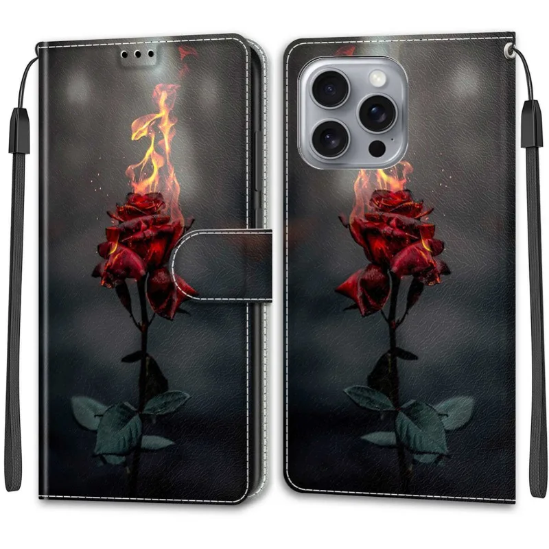 محفظة جلدية قضية الهاتف آيفون 16 برو ماكس 15 14 زائد 13 12 برو 16Plus 15Pro المغناطيسي فليب غطاء حامل كتاب رسمت الحالات #5