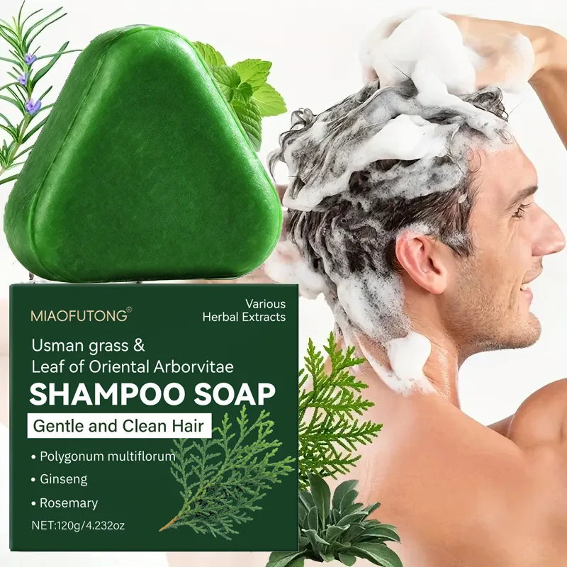 120g Herbal Anti Hair Loss Shampoo Soap Strengthen Roots, Repair Frizzy Hair, Handmade Solid Hair Cleanser for Men & Women