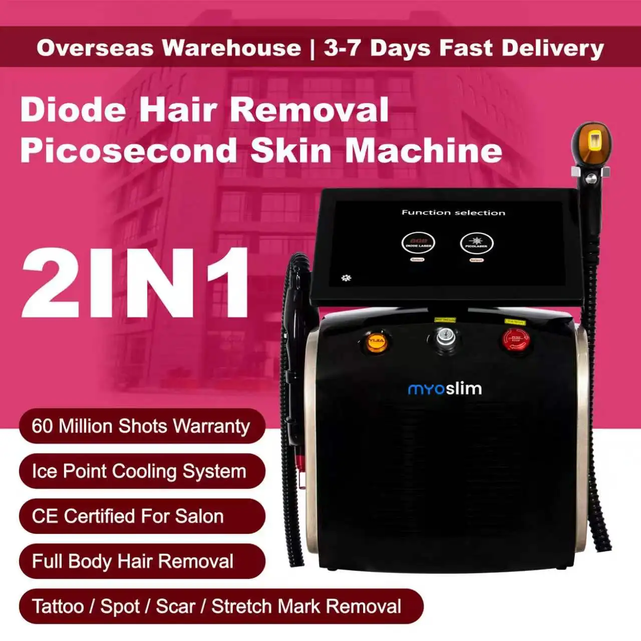 808nm+1064nm+755nm Latest Diode Lase ND:YAG Hair Removal Device - Triple Wavelength, 5000W Power, Painless and Permanent