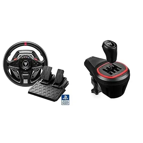 T128P, Force Feedback USB Racing Wheel with Magnetic Pedals & TH8S Shifter Add-On, 8-Gear Shifter (PS5, PS4, PC)
