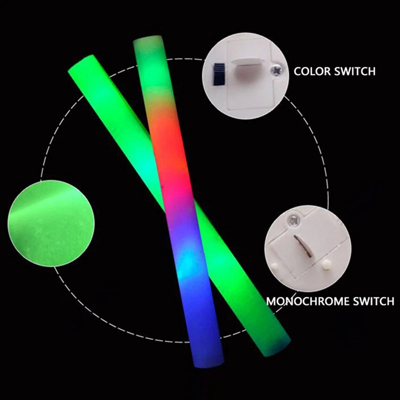 6 PCS LED Light Up Foam Sticks Flashing Glow LED Foam Sticks Parties Weddings Raves Concert Halloween Christmas