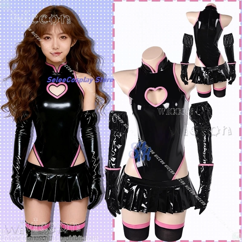 

Halloween Party Carnival Costume Halloween Party Cosplay Hot Girls Jirai Kei Y2K Styles Black PU Sexy Heart Hollowed Out Clothin