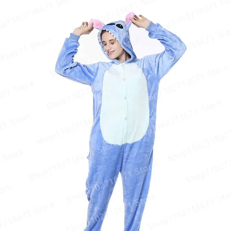 Disney-Lilo e Stitch Pijama Set para Homens e Mulheres, Traje Cosplay, Onesies, Flanela, Animal, Bonito, Pijamas De Inverno, Presente