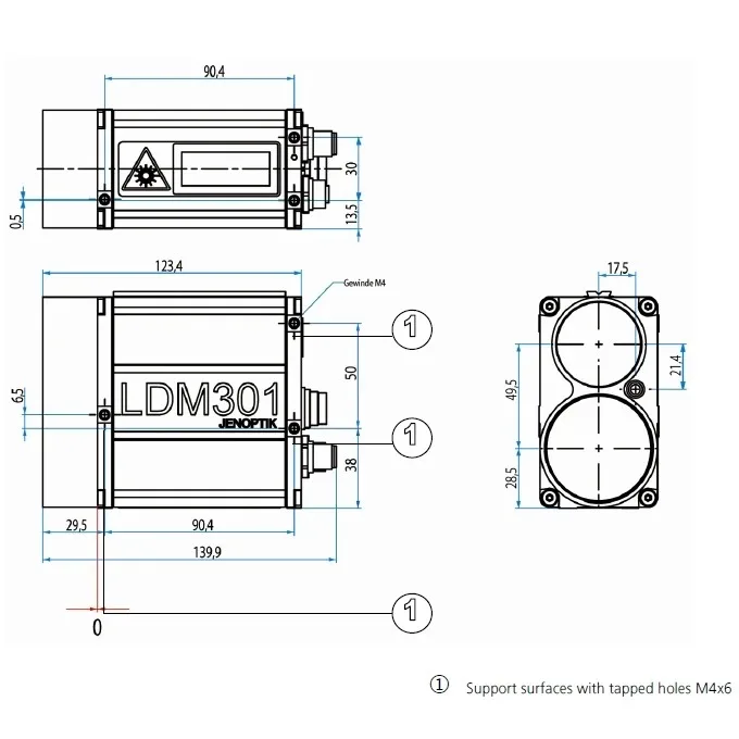 เซ็นเซอร์เลเซอร์ JENOPTIK LDM301 วัดได้ถึง 3000 ม. และคํานวณความเร็วของวัตถุ LIDAR RS-232, RS-422, Profibus, อินเทอร์เฟซ SSI