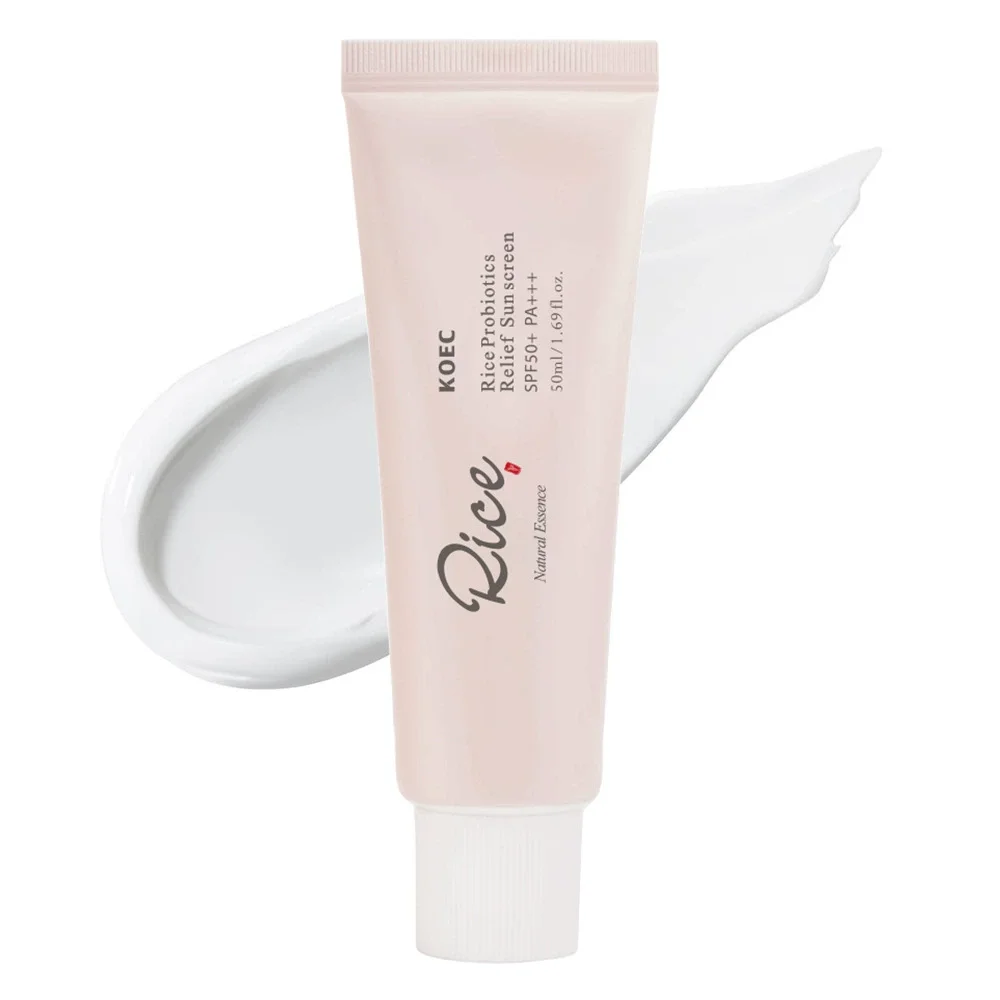 50ml KOEC Rice Probiotics Relief Sunscreen SPF50+ PA+++ Soothing Moisturizing Lightweight Non-Sticky Texture Natural Essence