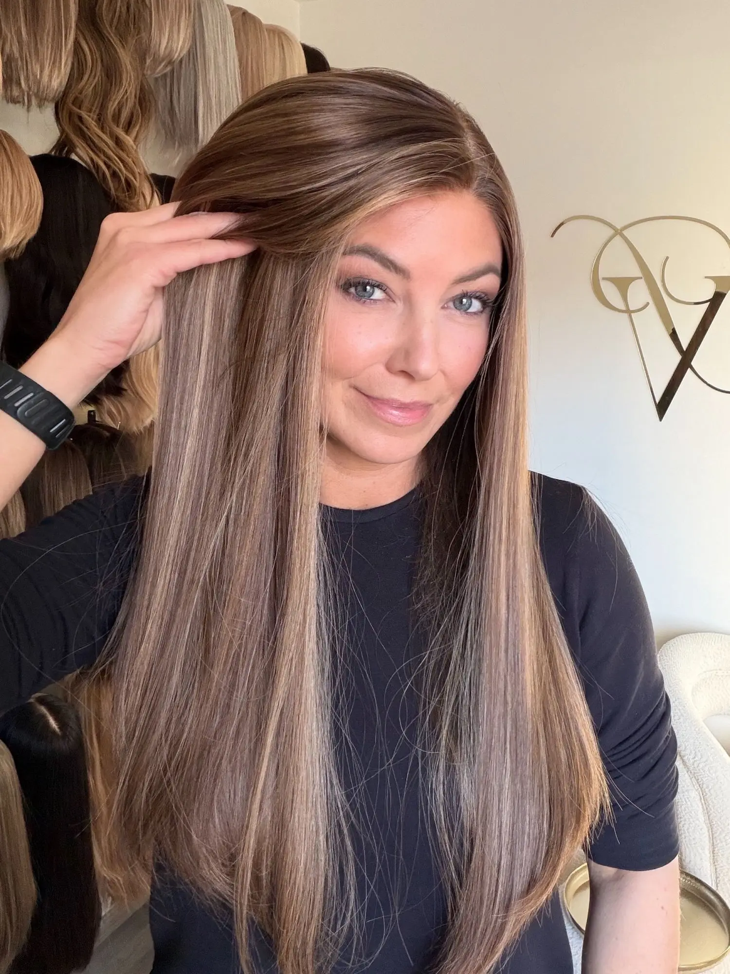 Glueless Long Natural Straight Synthetic Hair Small Large Cap Size Glueless 22 Inches Dark Ash Brown Wig for Women Daily Party