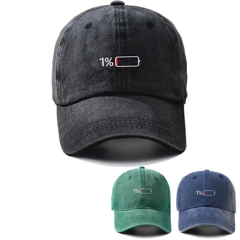Low Battery Washed Baseball Cap - Unisex UV Protection Sun Hat for Women Men Trendy Casual Corduroy