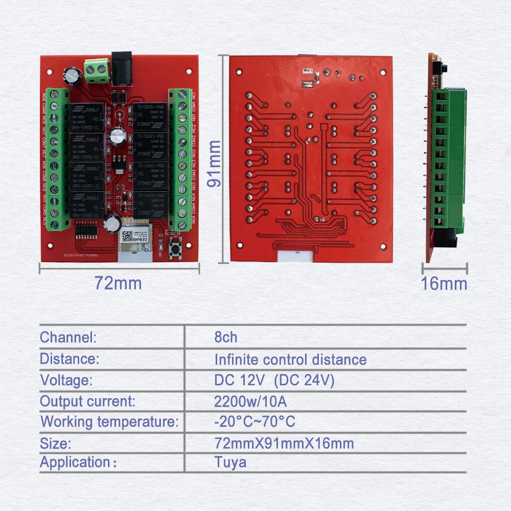 Newest 8CH Tuya Smart Wifi Switch Module DC 12V 24V APP Remote Control 8 Channels Self-locking Relay Work With Alexa Google Home