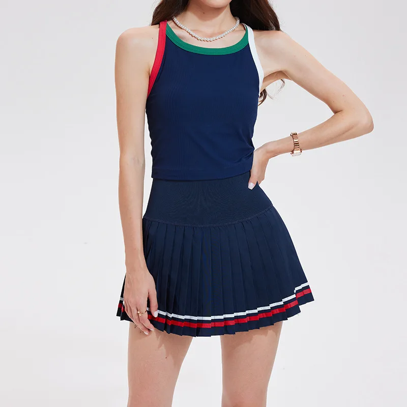 

Sports Female Clothing Tennis Tank Top Pleated Skirt Gym Clothes Woman Badminton Golf Wear 2025 Summer Workout Outfit White