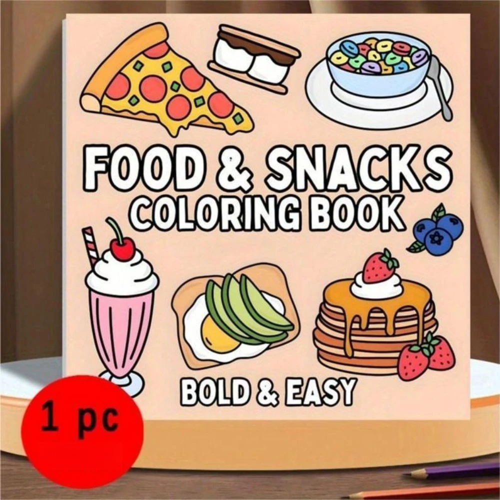 Food and Snacks Coloring Book Bold Easy 24 Pages Cute Kawaii Treats for Adults Stress Relief Relaxation Gift