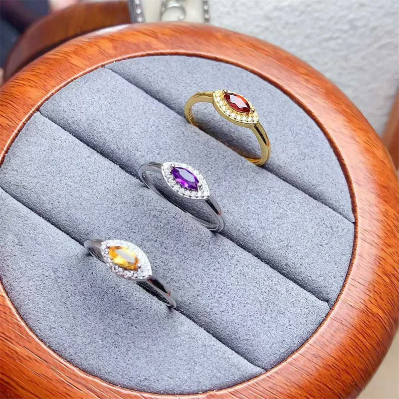 

Real 925 Sterling Silver Natural Amethyst Garnet Citrine Wedding Ring for Women Elegant Jewelry Gift with Certificate