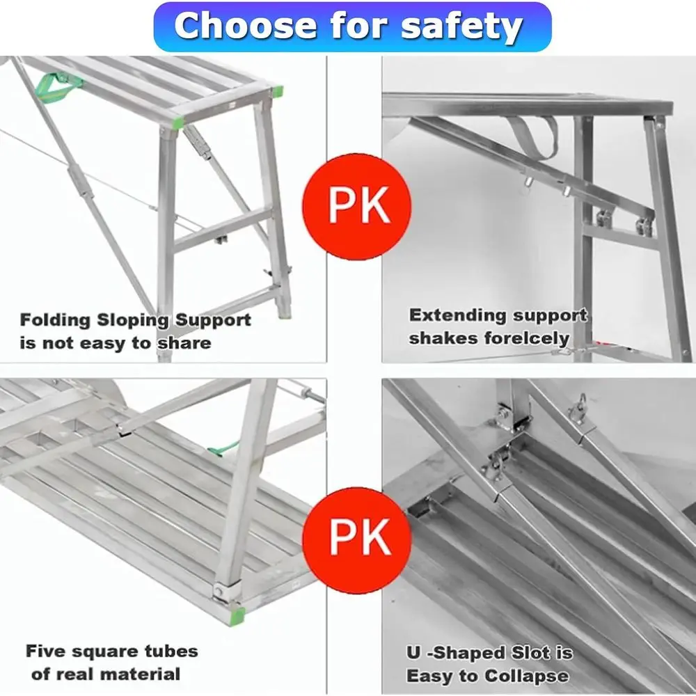 Adjustable Height Multipurpose Steel Scaffolding Work Platform and Ladder Bench, 160cm (140cm)