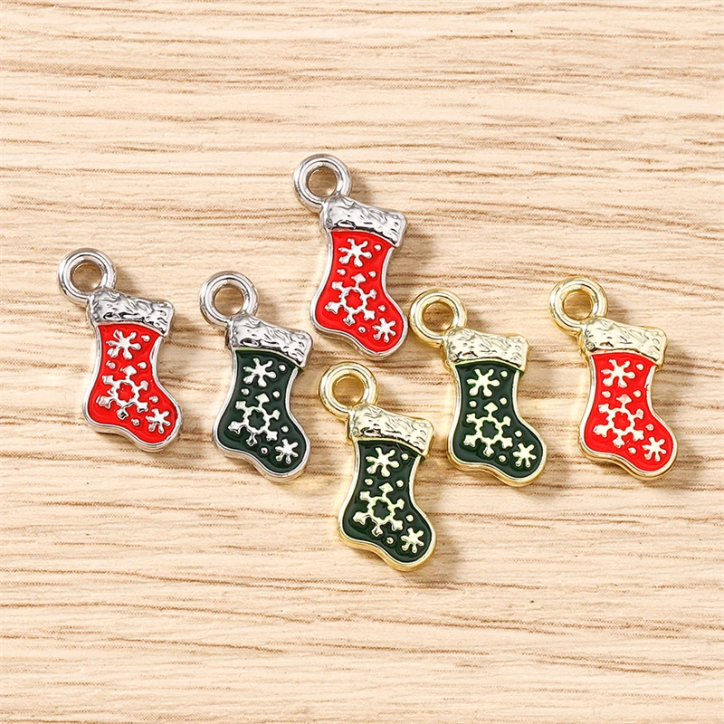 5 Stück 10x16mm Niedliche Emaille-Weihnachtsschneeflocken-Socken-Anhänger für die Herstellung von Ohrringen, Halsketten, DIY-Bastelarbeiten, Schmuckzubehör – Detail 11