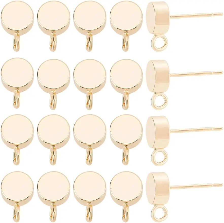 

20PCS Gold Plated Stud Earrings Dot Disc Earrings with Loop and Container for Anniversaries Gifts Favors Jewelry Making