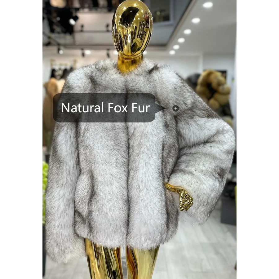 Genuine Fox Fur Casacos para Mulheres, colarinho de virada, casacos de pele naturais, vendedor quente Outwears