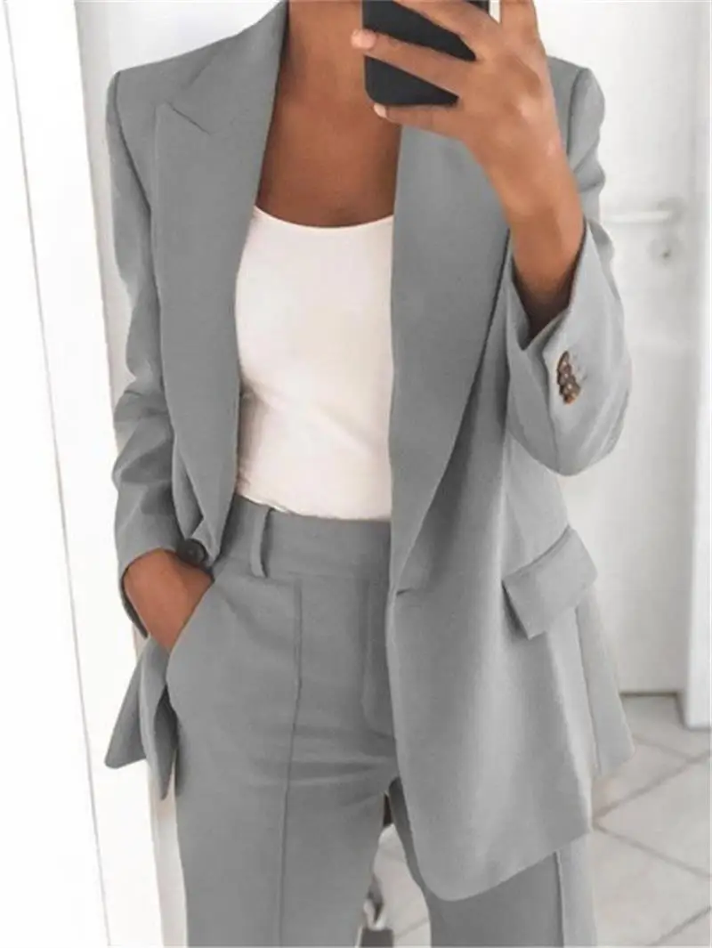 Work Women's Suit Coat Pant and Set 2024 Autumn New European Designer Fashion Polo Neck Slim Fit Cardigan Style Suit Coat Women