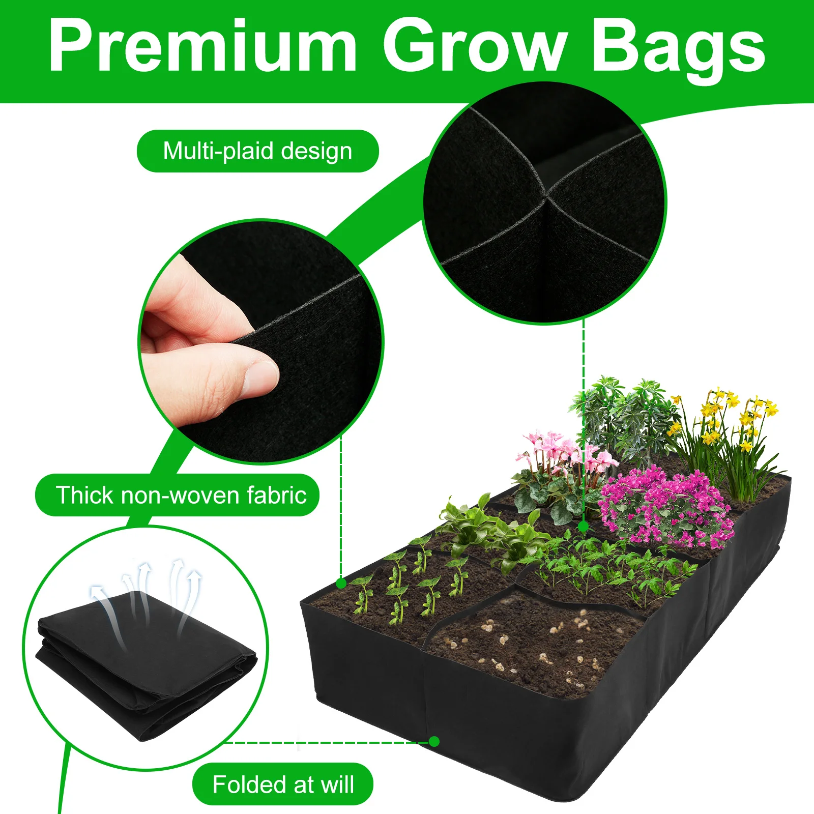 Garden Raised Planting Bed 4/8 Grids Vegetable Planting Bag Reusable Square Large Capacity Garden Potato Planters Container