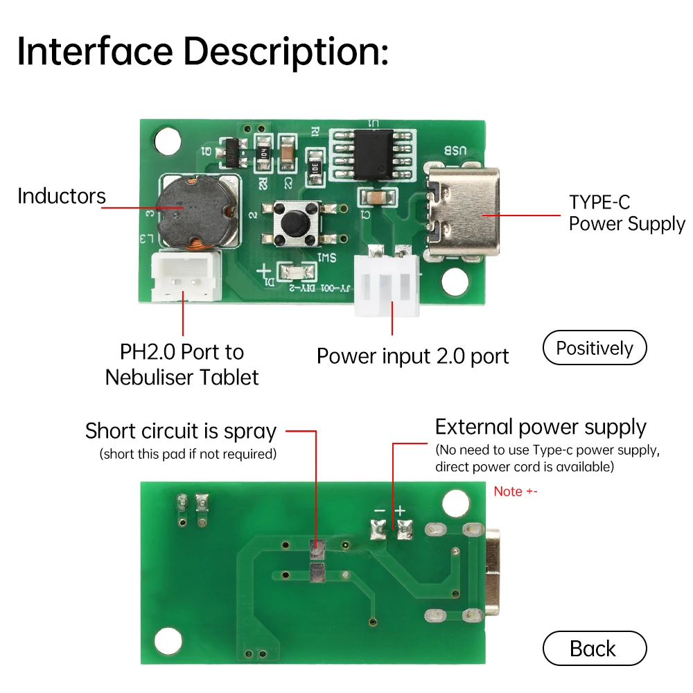 Mini umidificatore di tipo C Kit fai da te DC 4.5-5V Accessori per umidificazione ad atomizzazione ad ultrasuoni a spruzzo singolo