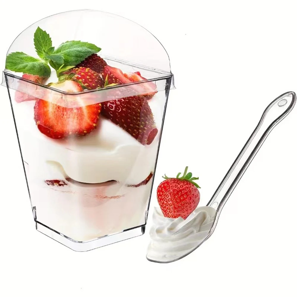 

5oz Clear Plastic Dessert Cups Reusable Square Parfait Appetizer Cups,Party Trifle Shooter Serving Cups, Mini Dessert Shot Glass