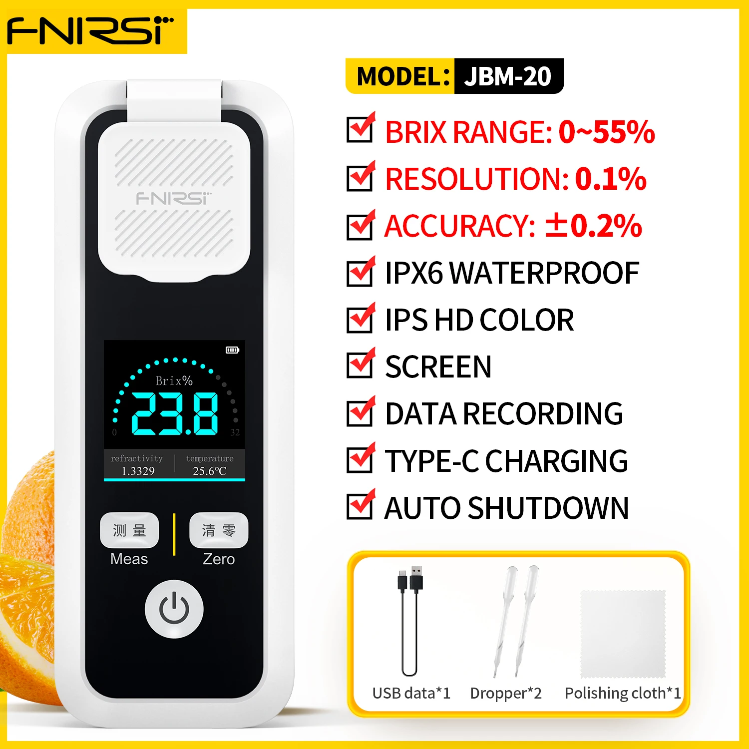 FNIRSI JBM-10 JBM-20 Refractometer Digital Sugar Content Meter Measure Fruit Juice Beverage Wine Beer 32%/55%